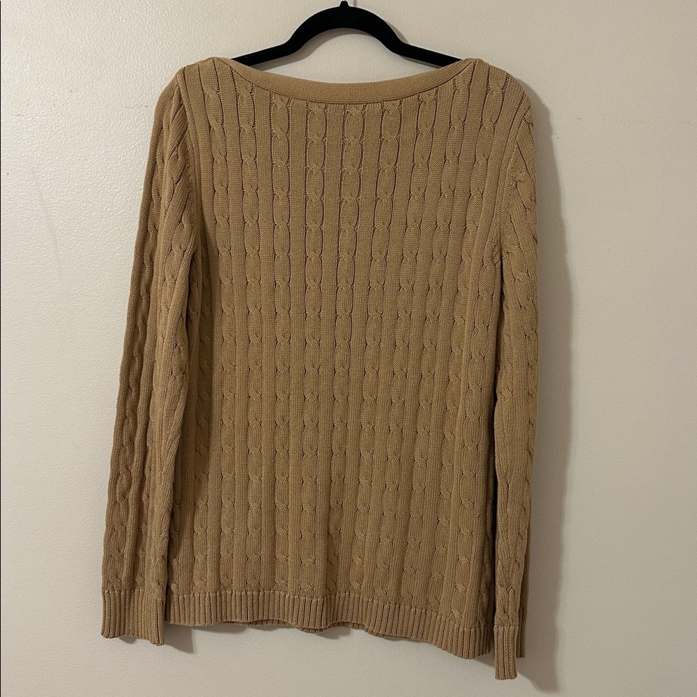 Lauren Ralph Lauren Womens Tan Cable Knit Boatneck Cotton Sweater Size XL Preppy - Picture 2 of 7